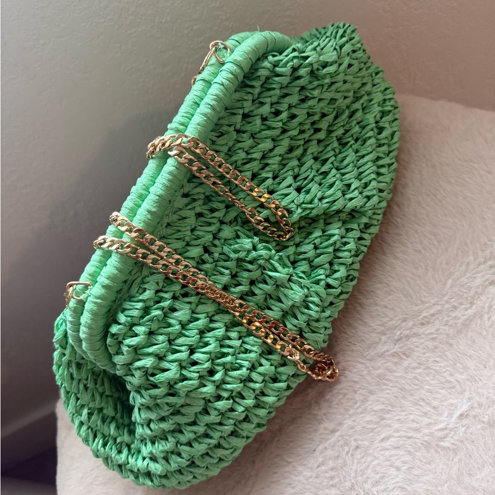 Urban Expressions Mint Woven Clutch with Gold Chain